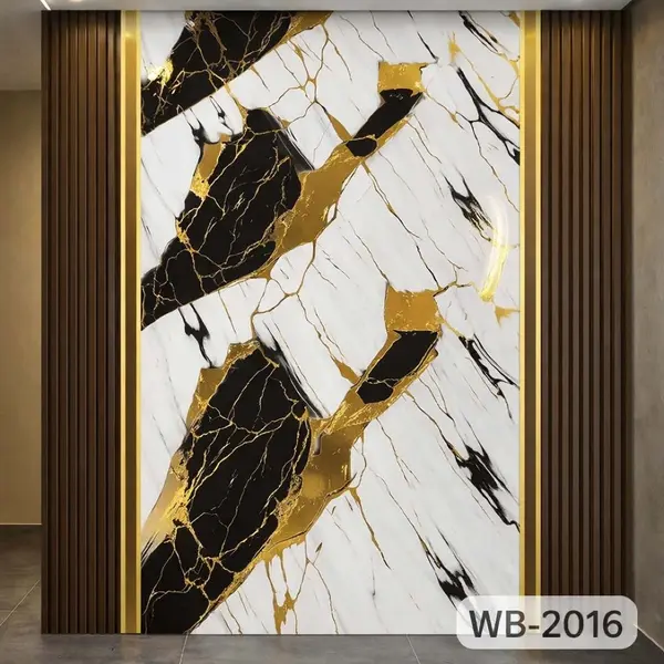 BLACK GOLD DIAGONAL SPLIT MARBLE WB-2016 - UV WALLPAPER ROLLS