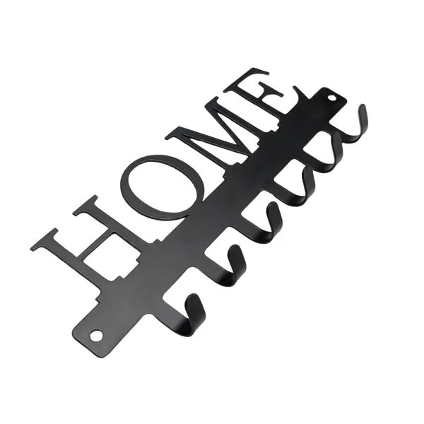 BLACK METAL KEY HOLDER WITH "HOME" CUTOUT - 6 HOOKS