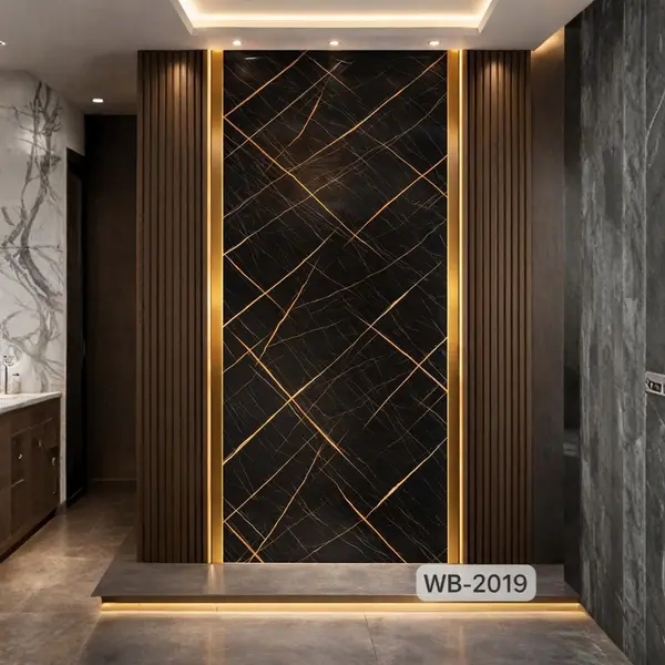 BLACK GOLD CROSS LINES MARBLE WB-2019 - UV WALLPAPER ROLLS