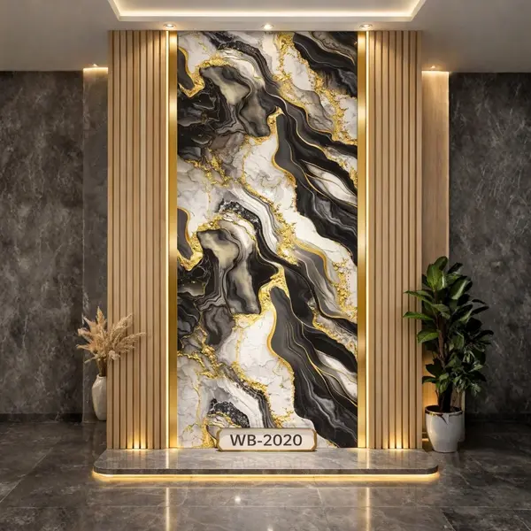 BLACK GOLD CLOUD WAVE MARBLE WB-2020 - UV WALLPAPER ROLLS