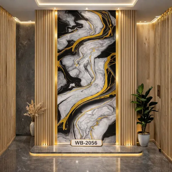 BLACK GOLD BOLD WAVE MARBLE WB-2056 - UV WALLPAPER ROLLS