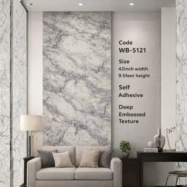GREY SILVER MARBLE - ADHESSIVE WALLPAPER ROLLS - WB 5121