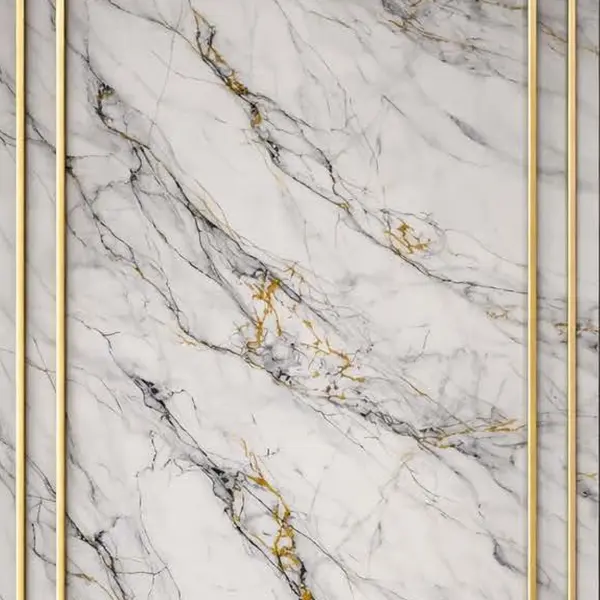 WHITE GREY GOLD VEINS MARBLE WB-595 - UV WALLPAPER ROLLS