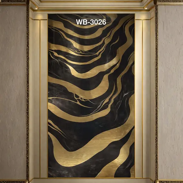 BLACK GOLD BOLD WAVE ABSTRACT WB-3026 - UV WALLPAPER ROLLS