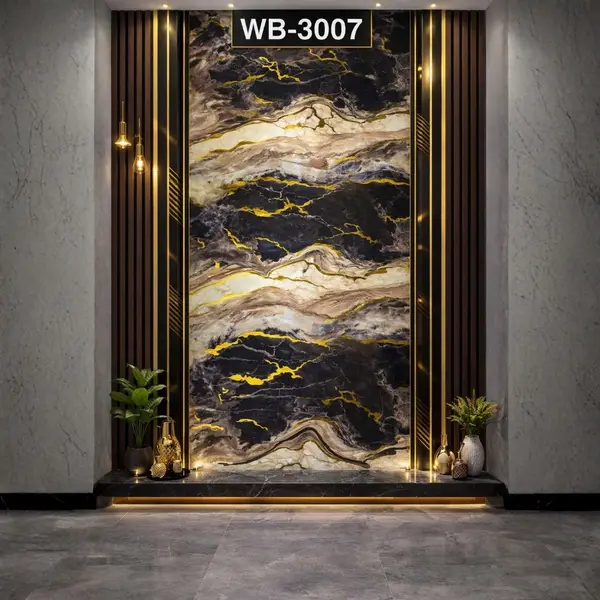 BLACK BROWN GOLD WAVE MARBLE WB-3007 - UV WALLPAPER ROLLS