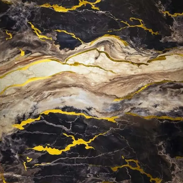 BLACK BROWN GOLD WAVE MARBLE WB-3007 - UV WALLPAPER ROLLS