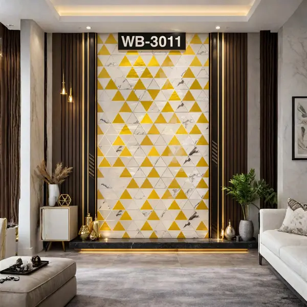 WHITE YELLOW TRIANGLE TILE WB-3011 - UV WALLPAPER ROLLS