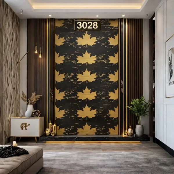 BLACK GOLD LEAF PATTERN WB-3028 - UV WALLPAPER ROLLS