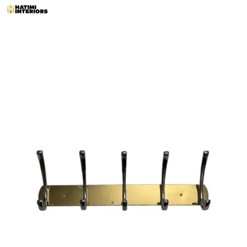 GOLDEN 5-HOOK WALL-MOUNTED CLOTH HANGER – NON-MAGNETIC METAL