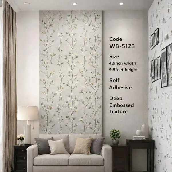 GREEN YELLOW LEAVES - ADHESSIVE WALLPAPER ROLLS - WB 5123