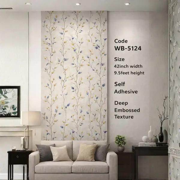 BLUE YELLOW LEAVES - ADHESSIVE WALLPAPER ROLLS-WB 5124