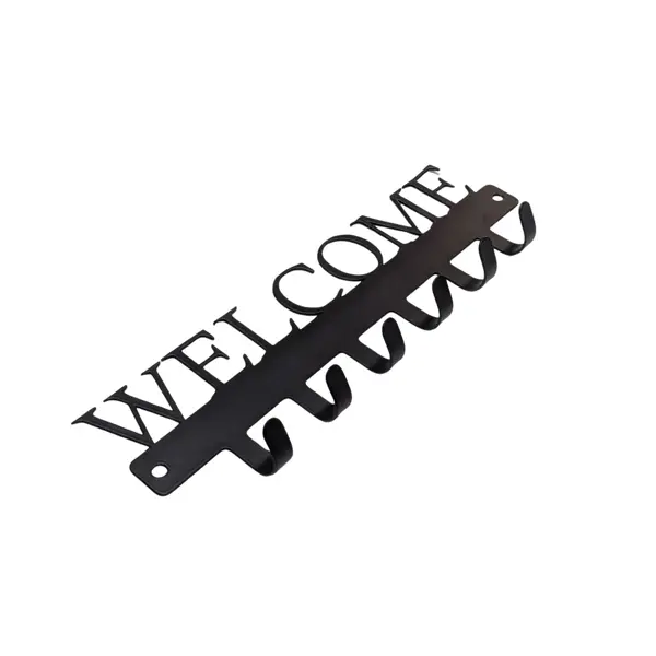 BLACK METAL KEY HOLDER WITH "WELCOME" CUTOUT - 6 HOOKS