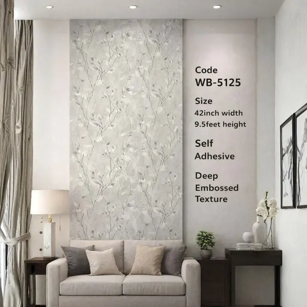 GREY LEAVES - ADHESSIVE WALLPAPER ROLLS - WB 5125