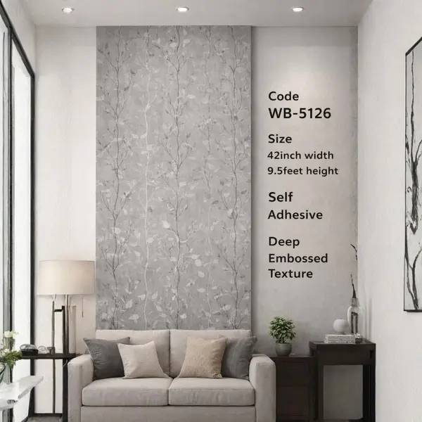 DARK GREY LEAVES - ADHESSIVE WALLPAPER ROLLS - WB 5126