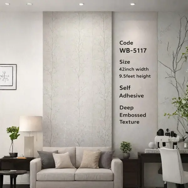 WHITE TREE BRANCH - ADHESSIVE WALLPAPER ROLLS - WB 5117