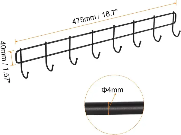 IRON WALL-MOUNTED KHUTTI | 8-HOOK BLACK CLOTH HANGER