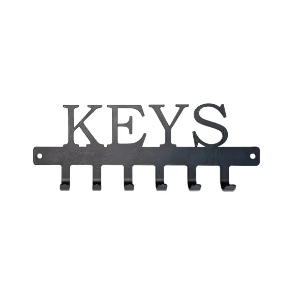 BLACK METAL KEY HOLDER WITH "KEYS" CUTOUT -6 HOOKS