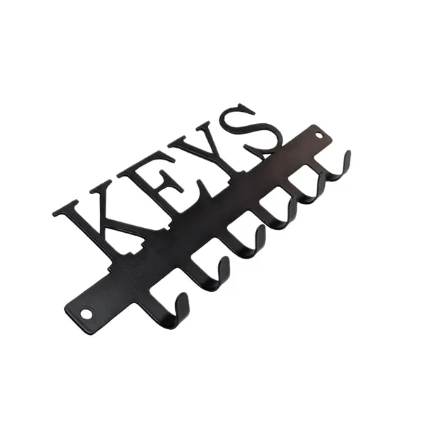 BLACK METAL KEY HOLDER WITH "KEYS" CUTOUT -6 HOOKS