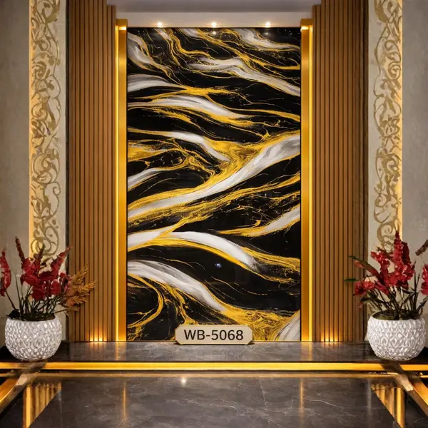 BLACK GOLD WAVE MARBLE WB-5068 - UV WALLPAPER ROLLS