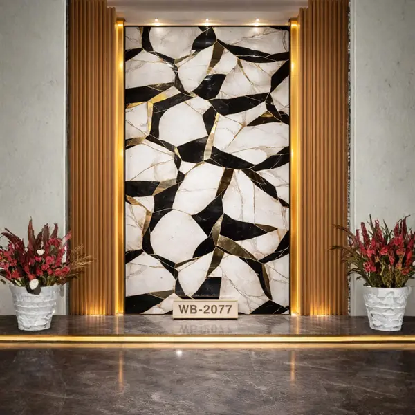 BLACK GOLD GEOMETRIC MARBLE WB-2077 - UV WALLPAPER ROLLS