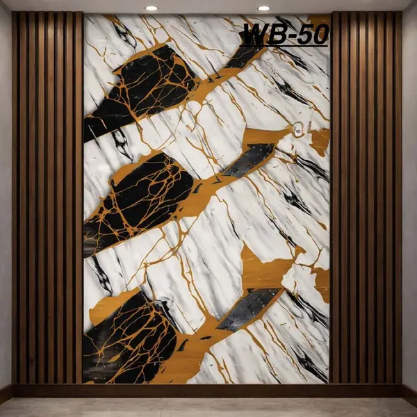 BLACK GOLD BLOCK MARBLE WB-50 - UV WALLPAPER ROLLS