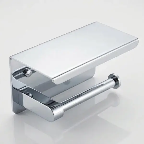 CHROME TISSUE ROLL HOLDER WITH SHELF