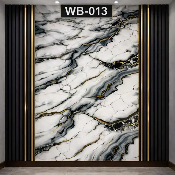 WHITE GREY GOLD WAVE MARBLE WB-013 - UV WALLPAPER ROLLS