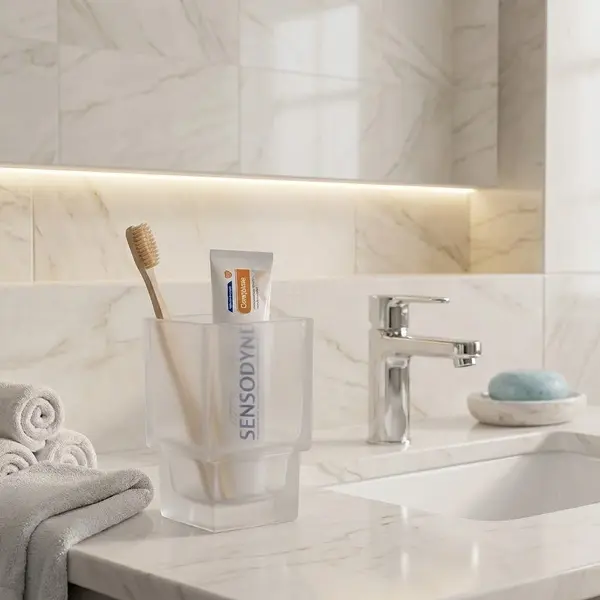 PREMIUM FROSTED GLASS TOOTHBRUSH HOLDER AND TUMBLER CUP