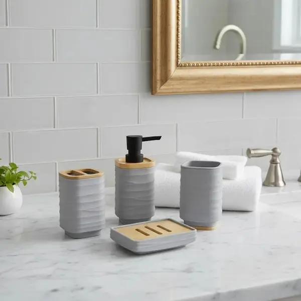 PREMIUM HARD PLASTIC SOFT CHARCOAL BATHROOM COUNTERTOP SET