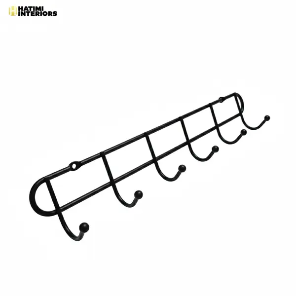 IRON WALL-MOUNTED KHUTTI | 6-HOOK BLACK CLOTH HANGER