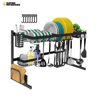 BLACK STAINLESS STEEL KITCHEN DISH STORAGE RACK 