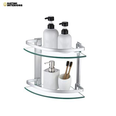 TWO LAYER ALUMINIUM GLASS CORNER BATHROOM SHELF