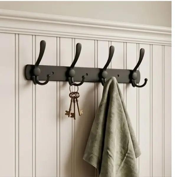 MATTE BLACK 4 HOOK WALL COAT RACK