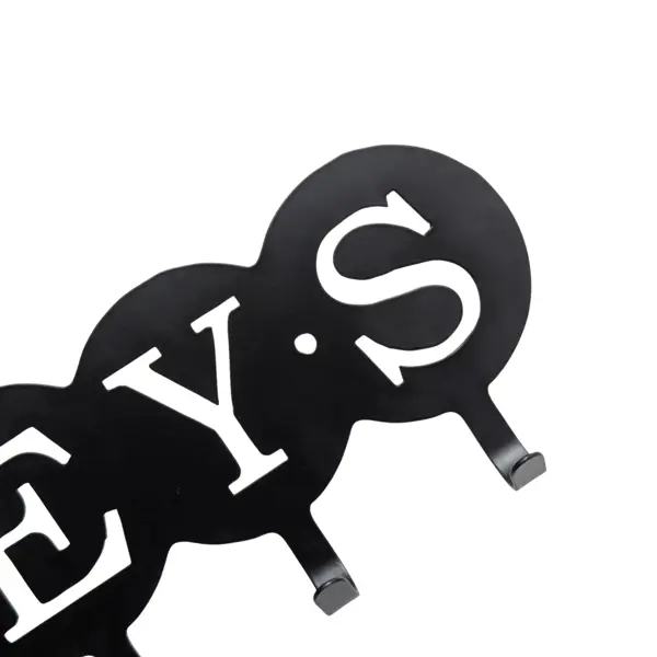 BLACK METAL CIRCULAR "KEYS" CUTOUT KEY HOLDER - 4 HOOKS