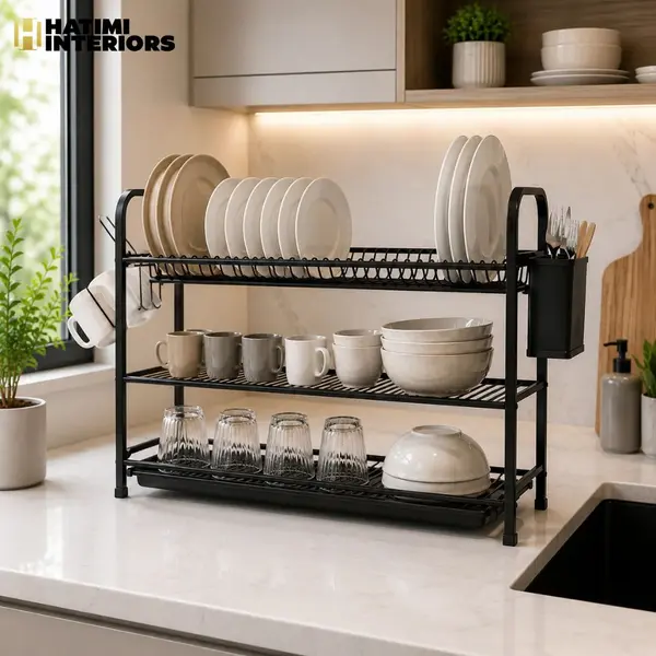PREMIUM 3-TIER MULTI-FUNCTIONAL 30-INCHES KITCHEN COUNTERTOP DISH DRYING RACK