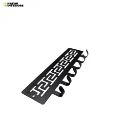 BLACK METAL KEY HOLDER WITH GREEK PATTERN CUTOUT - 6 HOOKS
