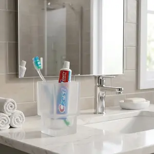PREMIUM FROSTED GLASS TOOTHBRUSH HOLDER AND TUMBLER CUP