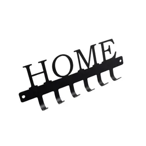 BLACK METAL KEY HOLDER WITH "HOME" CUTOUT - 6 HOOKS