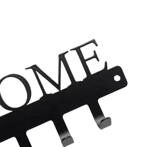 BLACK METAL KEY HOLDER WITH "HOME" CUTOUT - 6 HOOKS