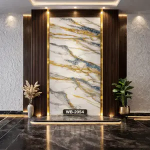 BLUE GOLD DIAGONAL VEINS MARBLE UV FOMIC STICKER ROLLS - WB-2054