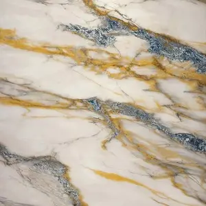 BLUE GOLD DIAGONAL VEINS MARBLE UV FOMIC STICKER ROLLS - WB-2054