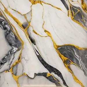GREY GOLD BOLD VEINS MARBLE UV FOMIC STICKER ROLLS - WB-2066