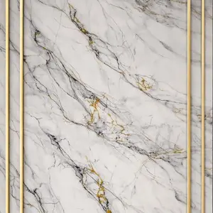 WHITE GREY GOLD VEINS MARBLE UV FOMIC STICKER ROLLS - WB-595