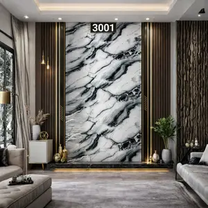 WHITE BLACK GREY VEINS MARBLE UV FOMIC STICKER ROLLS - WB-3001