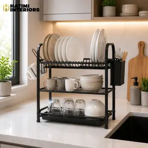 PREMIUM 3-TIER MULTI-FUNCTIONAL 24-INCHES KITCHEN COUNTERTOP DISH DRYING RACK