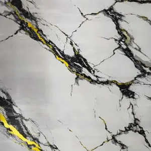 WHITE BLACK YELLOW VEINS MARBLE UV FOMIC STICKER ROLLS - WB-3004