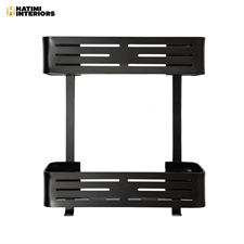 TWO LAYER BLACK ALUMINUM STRAIGHT BATHROOM SHELF