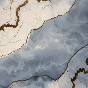 BLUE GOLD CRACKED MARBLE UV FOMIC STICKER ROLLS - WB-2047