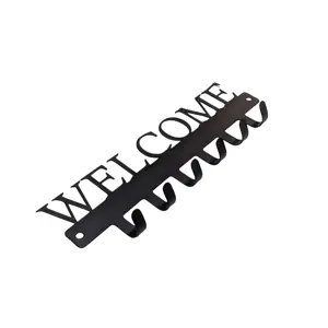 BLACK METAL KEY HOLDER WITH "WELCOME" CUTOUT - 6 HOOKS