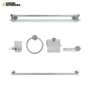 METALLIC SILVER ALUMINUM BATHROOM ACCESSORIES SET